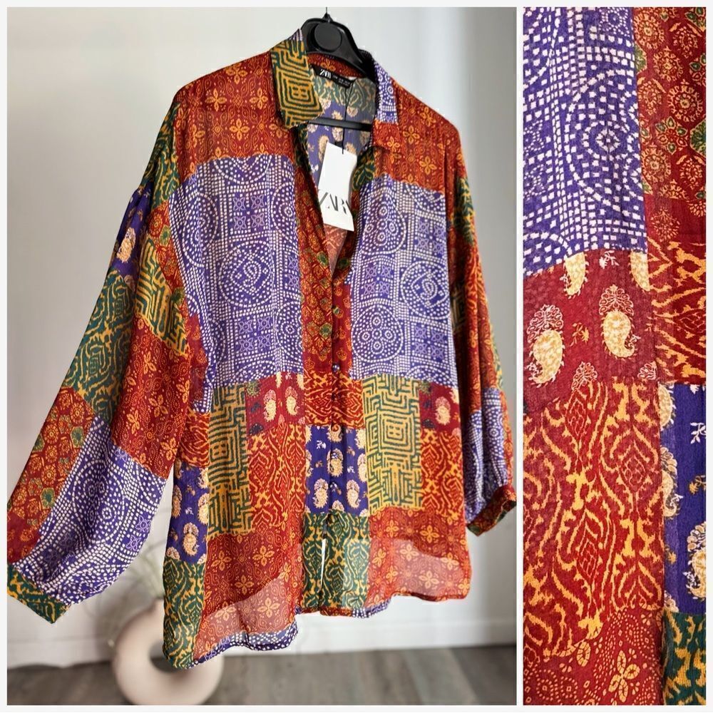 ZARA PATCHWORK PRINTED OVERSIZED BLOUSE - Picture 1 of 7